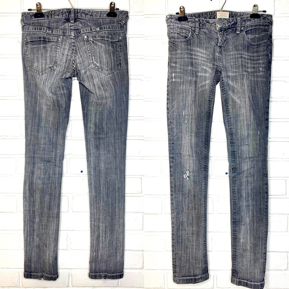 Free People Gray  Distressed Skinny Jeans Low Mid